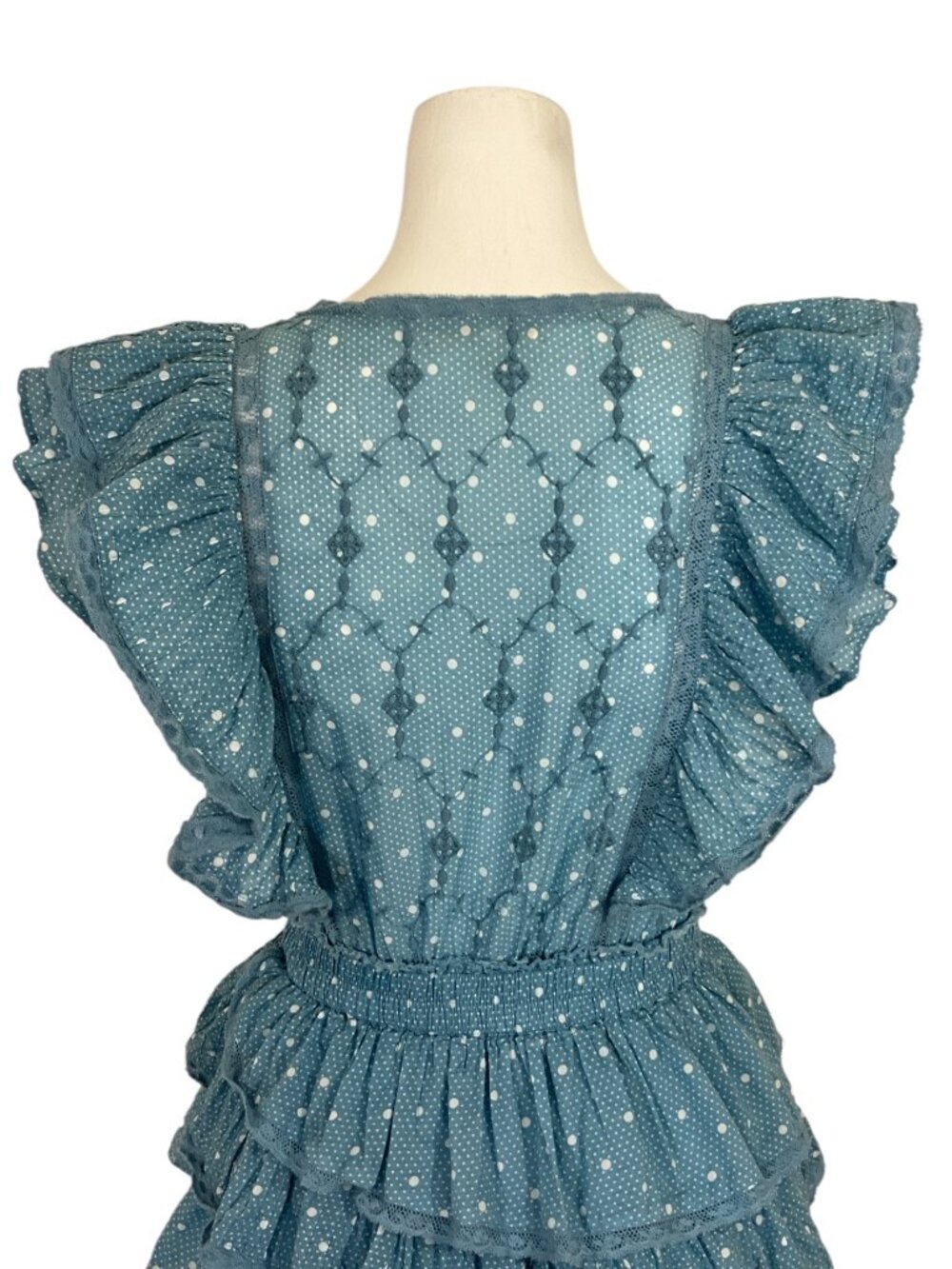 LoveShackFancy Corelli Dress P 00 Blue Bonnet Mini Ruffle Tiered - Picture 11 of 16